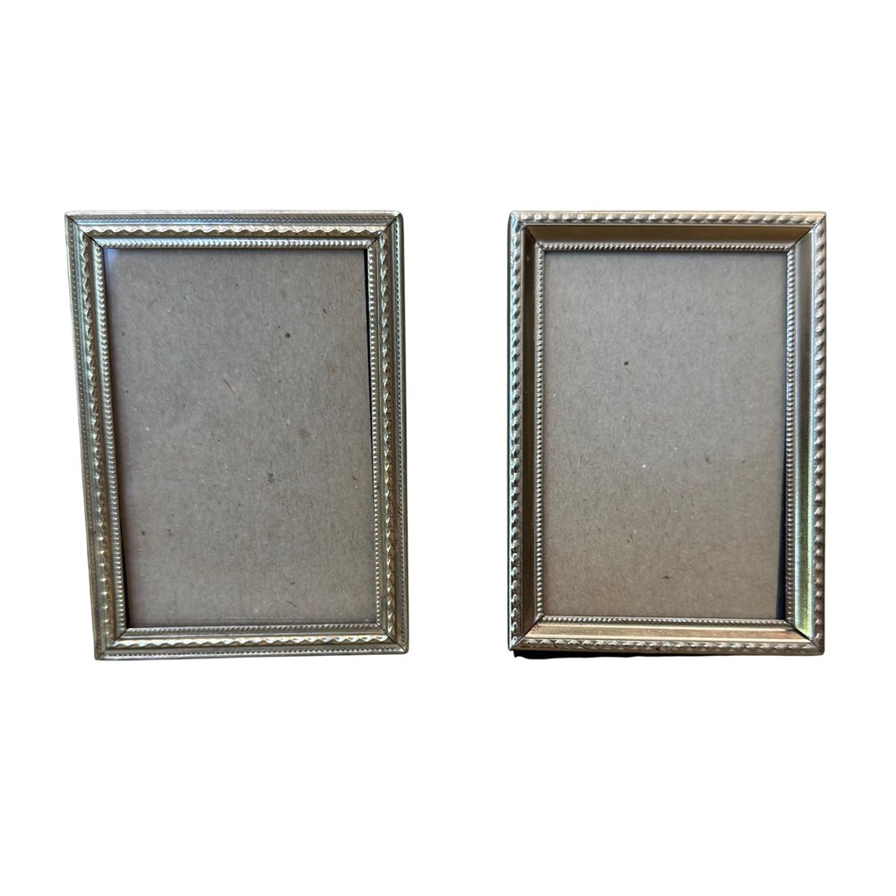 VTG Goldtone Metal Miniature Picture Frames Set of 2 Beaded Ornate‎ Scroll 4x3